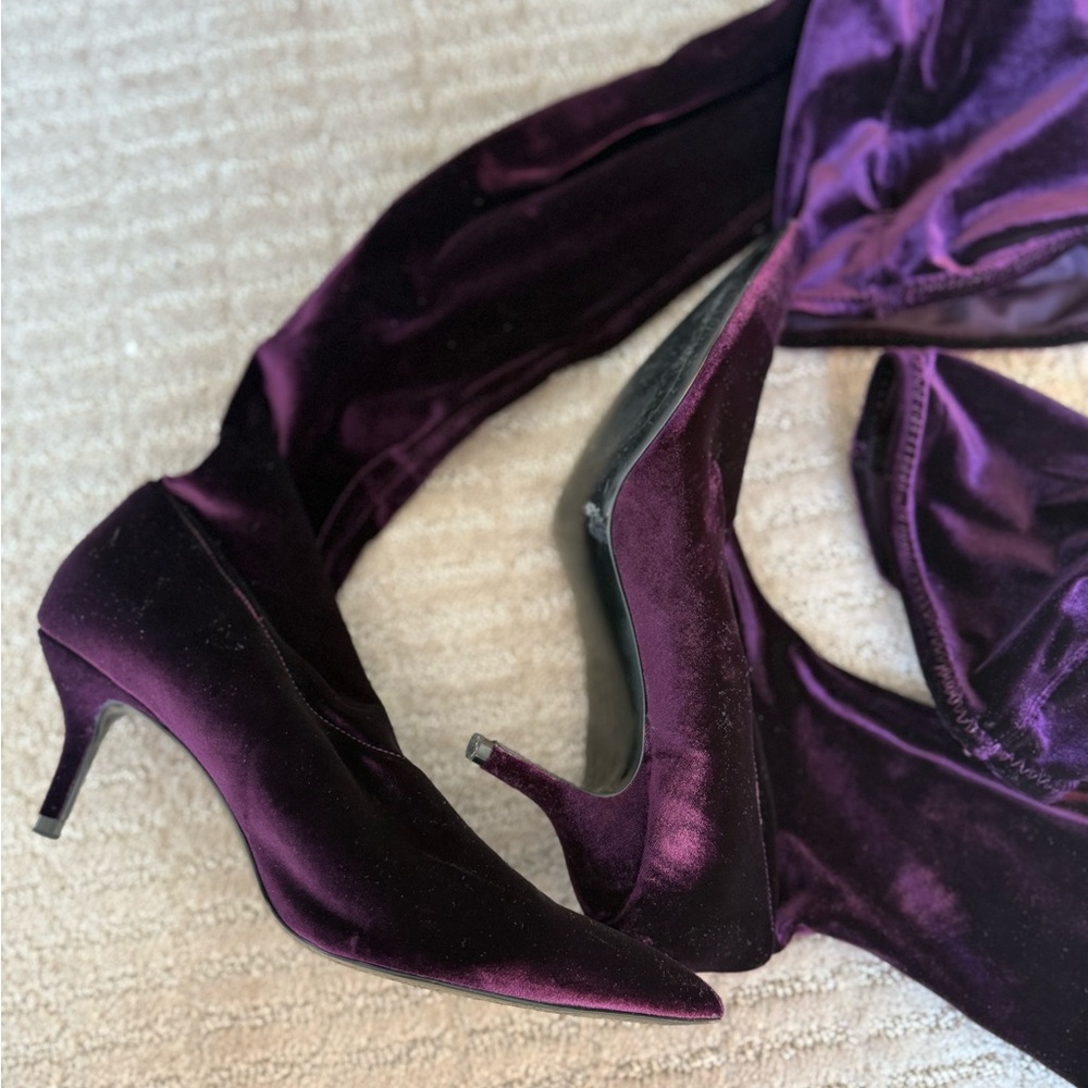 ZARA Purple Velvet High Thigh Boots